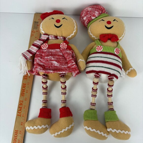 Set Of 2 Plush Gingerbread Large Shelf Sitters Mantel Weighted Dolls Holiday 17” - Picture 5 of 6